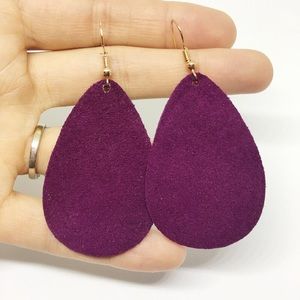 Purple teardrop suede earrings